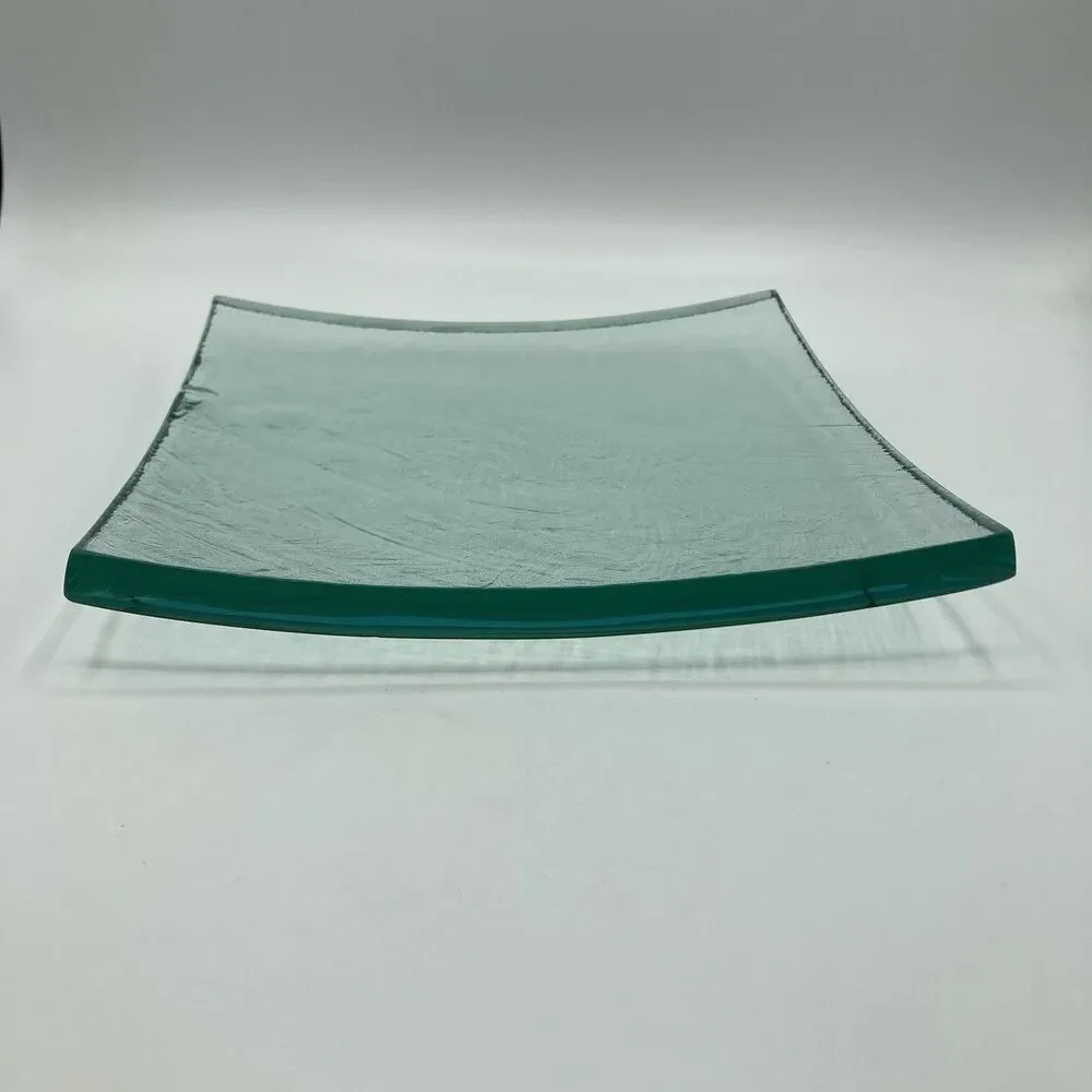 Vintage Annieglass Slab Platter Tray Modernist Art Glass Signed Green 8” Square
